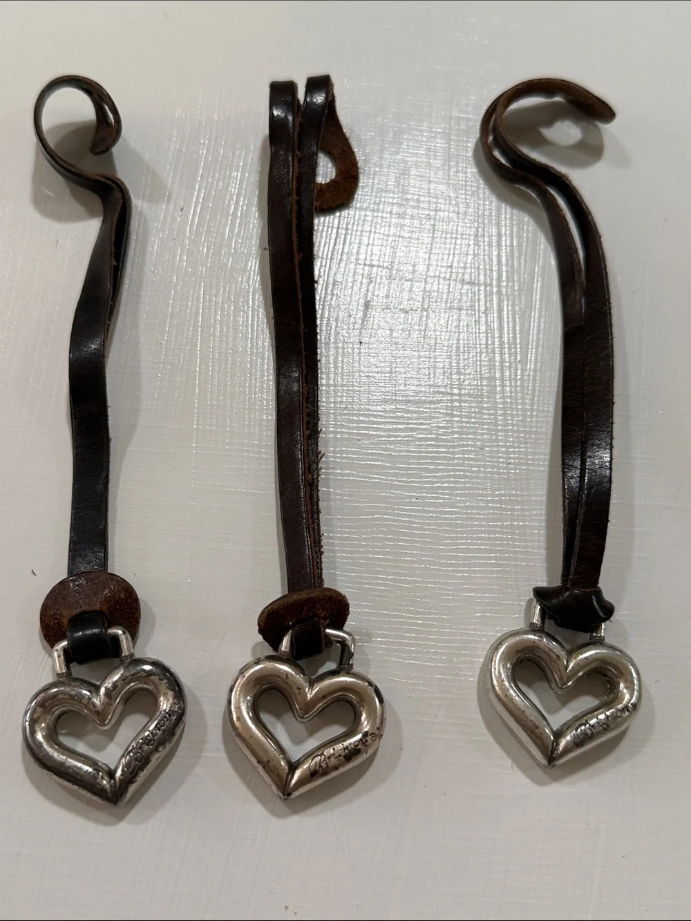 3 Brighton Brown Leather Strap Heart Charm for Bags Purse with Silver Hardware